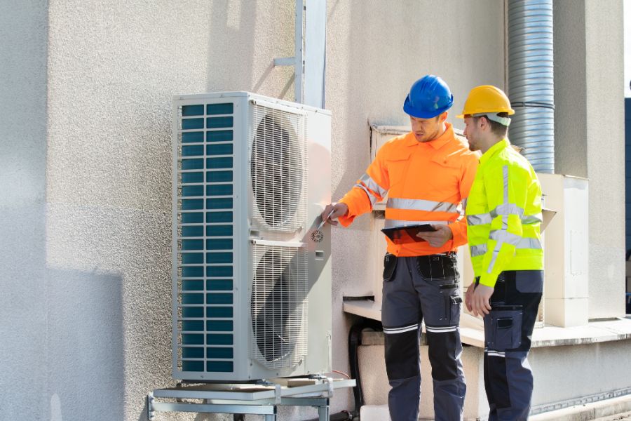 técnicos revisando sistemas de aire acondicionado